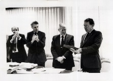 Staff Award (1988); L-R - Ken Jones, Esq. (former counsel); Roger Mecum, EVP; John Rineman, Outgoing EVP; Robert Moyers, MD